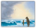 The Learner painting by Robert Bissell features a mama or papa bear with their cub in the ocean.