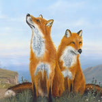 Kindred Spirits painting by Robert Bissell features a bear engaged with two foxes.