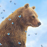 Kindred Spirits painting by Robert Bissell features a bear engaged with two foxes.