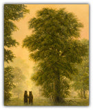 Arcadia oil painting by Robert Bissell features two bears holding hands at dusk