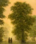 Arcadia oil painting by Robert Bissell features two bears holding hands at dusk