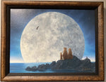 Moonlighters II painting of a family of bear staring at the full moon by Robert Bissell 