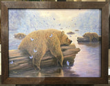 Drifters bear painting by Robert Bissell custom framed