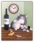 Off the clock cat and mouse painting by Patrick O'Rourke from the "Mouseterpiece" collection