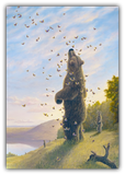 Paradise by Robert Bissell features bears surrounded by enchanting butterflies by the lake shore