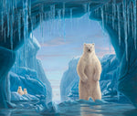 The Guardian by Robert Bissell features a polar mama or papa polar bear protecting their young cubs.