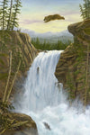 The Leap oil painting by Robert Bissell features a bear taking a leap of faith over a waterfall.