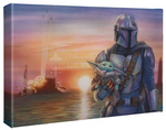 The Mandolorian by Monte Michael Moore an official Star Wars artist features Mando and Grogu.