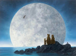 Moonlighters II painting of a family of bear staring at the full moon by Robert Bissell 